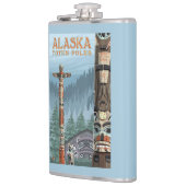 Saxman Totem-Dorf-Vintages Reise-Plakat Flachmann (Links)