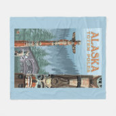 Saxman Totem-Dorf-Vintages Reise-Plakat Fleecedecke (Vorderseite (Horizontal))