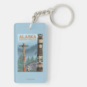 Saxman Totem-Dorf-Vintages Reise-Plakat Schlüsselanhänger (Rückseite)