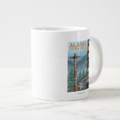 Saxman Totem Village Vintage Reiseplan Jumbo-Tasse (Vorderseite Rechts)