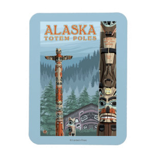 Saxman Totem Village Vintage Travel Poster Magnet