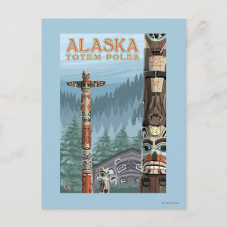 Saxman Totem Village Vintage Travel Poster Postkarte