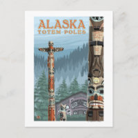 Saxman Totem Village Vintage Travel Poster