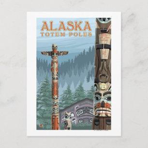 Saxman Totem Village Vintage Travel Poster Postkarte