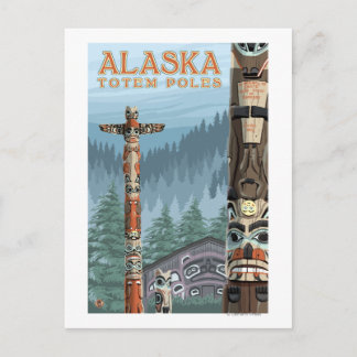 Saxman Totem Village Vintage Travel Poster Postkarte