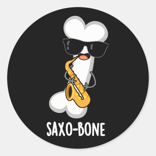 Saxo-bone Funny Bone Funny Music Pun Dark BG Runder Aufkleber (Vorderseite)