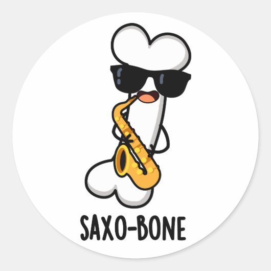 Saxo-bone Funny Bone Funny Music Pun Runder Aufkleber (Vorderseite)