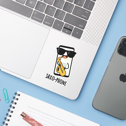 Saxo-Telefon Funny Handy Puns Aufkleber (Laptop mit iPhone)