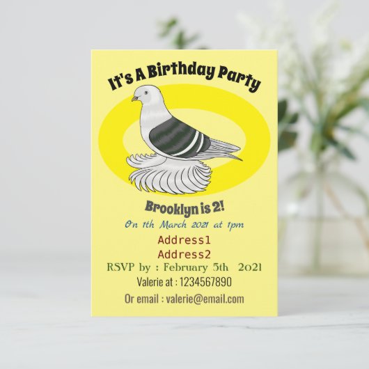 Saxon Shield Taube Cartoon Einladung (Stehend Vorderseite)