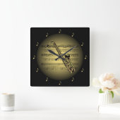 Saxophon 3-D Gold Globe ~ Sheet Music ~ Black BG Quadratische Wanduhr (Zuhause)