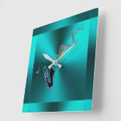 Saxophon Blownotes Modernes Metallisches Aquamarin Quadratische Wanduhr (Winkel)