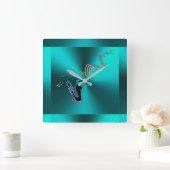 Saxophon Blownotes Modernes Metallisches Aquamarin Quadratische Wanduhr (Zuhause)