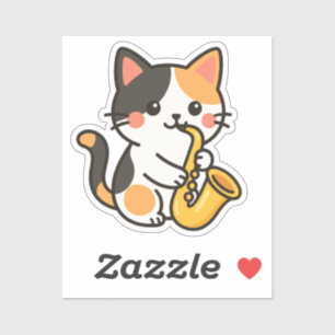Saxophon Calico-Katze Illustration Aufkleber