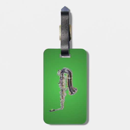 Saxophon-Cartoon Gepäckanhänger (Rückseite vertikal)