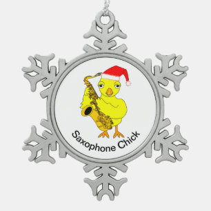 Saxophon Chick Schneeflocken Zinn-Ornament