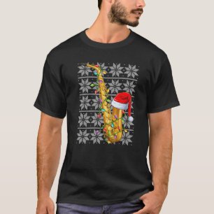 Saxophon Christmas Lights Weihnachtsmannmütze Saxo T-Shirt