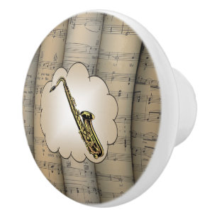 Saxophon-~Cloud~ gerolltes Notenen-Hintergrund ~ Keramikknauf