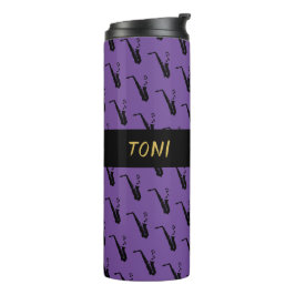 Saxophon Coole Lila Musik Thermosbecher