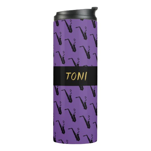 Saxophon Coole Lila Musik Thermosbecher (Nach links gedreht)