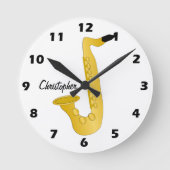 Saxophon-Design personalisiert Runde Wanduhr (Vorderseite)