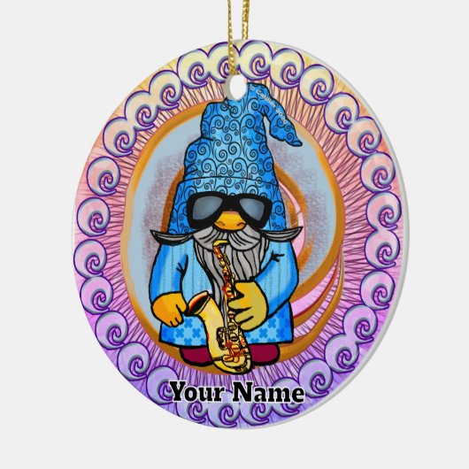 Saxophon-Gnom Keramik Ornament (Links)