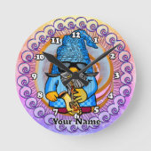 Saxophon-Gnom Runde Wanduhr (Vorderseite)