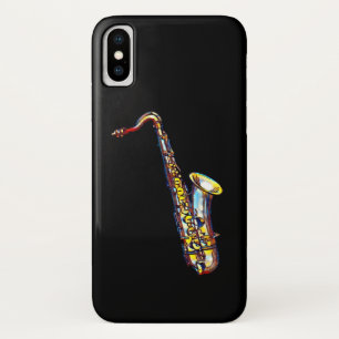 Saxophon Gold Watercolor auf Black Phone Case
