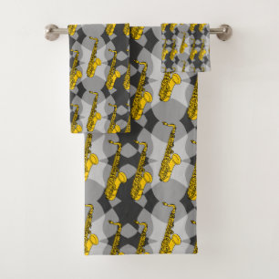 Saxophon Gray Pattern Badhandtuch Set