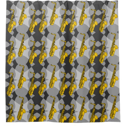 Saxophon Gray Pattern Duschvorhang (Vorderseite)