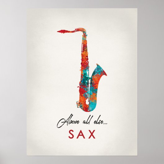 Saxophon - Helle, farbenfrohe Musik Poster (Vorne)