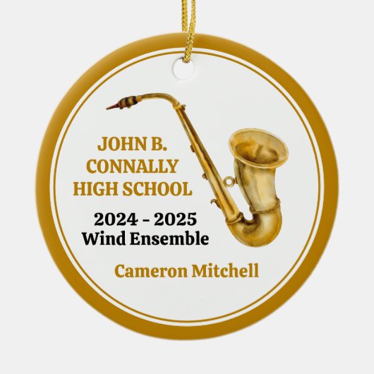 Saxophon High School Band Custom Gold Weihnachten Keramik Ornament (Vorne)