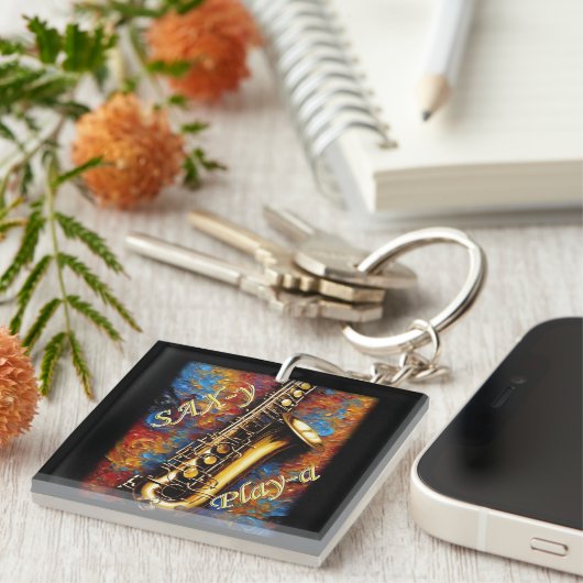 Saxophon - Hintergrund Van Gogh Schlüsselanhänger (Vorderseite rechts)