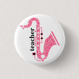 Saxophon-Illustration in rosa Glitzer-Textur Button