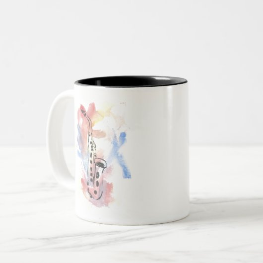 Saxophon in Aquarellfarbe Zweifarbige Tasse (Vorderseite Links)