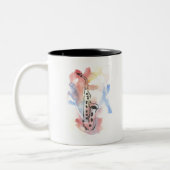 Saxophon in Aquarellfarbe Zweifarbige Tasse (Links)
