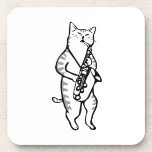 Saxophon Instrument Music Jazz Cat Mouse Pad Getränkeuntersetzer
