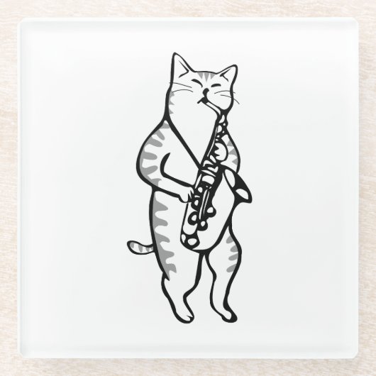 Saxophon Instrument Music Jazz Cat Mouse Pad Glasuntersetzer (Vorderseite)