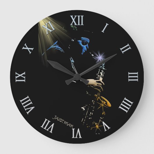 Saxophon Jazz Player Art Design Große Wanduhr (Vorderseite)