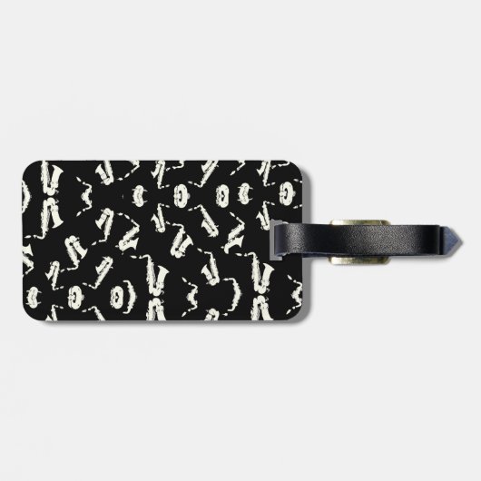 Saxophon Jazz Schwarz-Weiß-Muster Gepäckanhänger (Rückseite horizontal)
