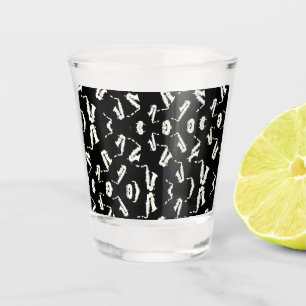 Saxophon Jazz Schwarz-Weiß-Muster Schnapsglas