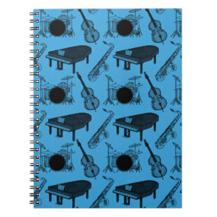 Saxophon Klavier Bass Drums Jazz-Musiker (Blau) Notizblock