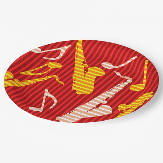 Saxophon Lines Pappteller (Schrägansicht)