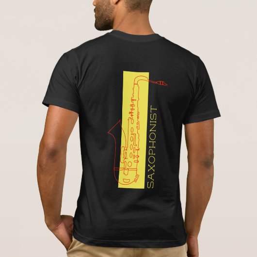 Saxophon minimalistisch schwarz Rot Moderne Saxoph T-Shirt (Rückseite)