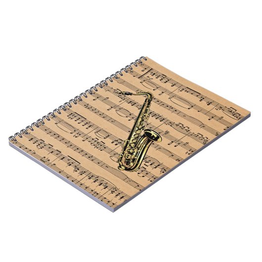 Saxophon ~ mit Notenen-Hintergrund Notizblock (Linke Seite)