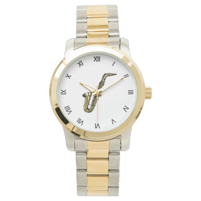 Saxophon mit schwarzen römischen Zahlen Armbanduhr (Vorderseite)