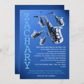 Saxophon Music Blue Bar Mitzvah Einladung (Vorne/Hinten)