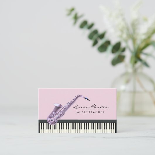 Saxophon Music Teacher Piano Keyboard Musiker Visitenkarte (Stehend Vorderseite)