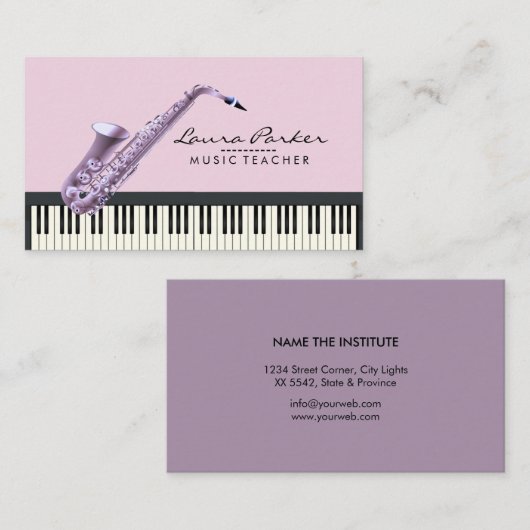 Saxophon Music Teacher Piano Keyboard Musiker Visitenkarte (Vorne/Hinten)