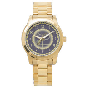 Saxophon ~ Musikalische Scroll ~ Gold/Navy Blue ~ Armbanduhr