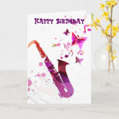 Saxophon niedliche Musik und Schmetterlinge Geburt Karte (Gelbe Blume)